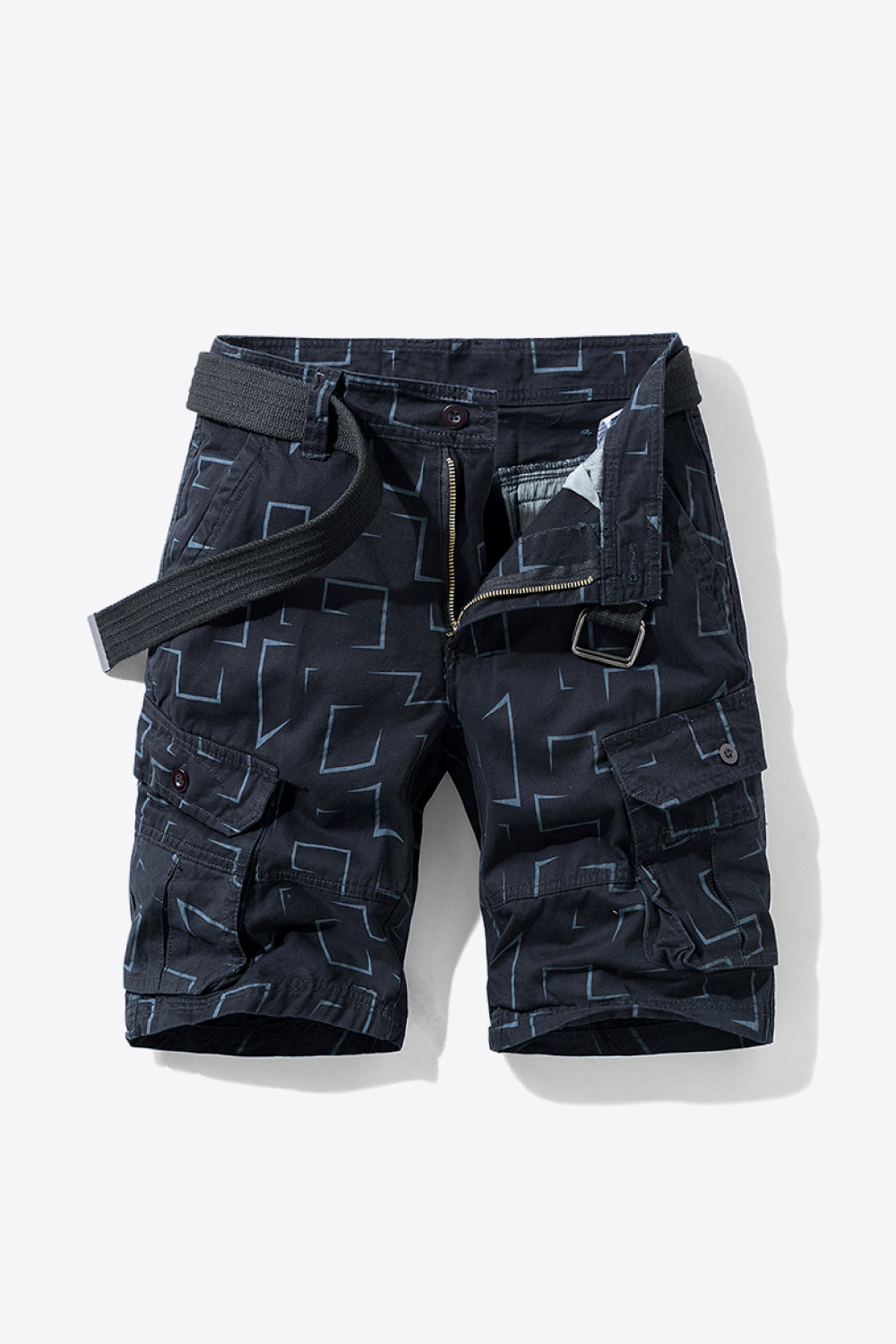 Printed Belted Cargo Shorts