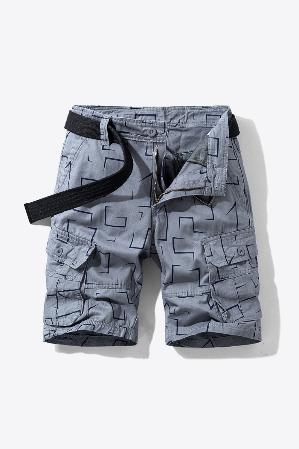 Printed Belted Cargo Shorts