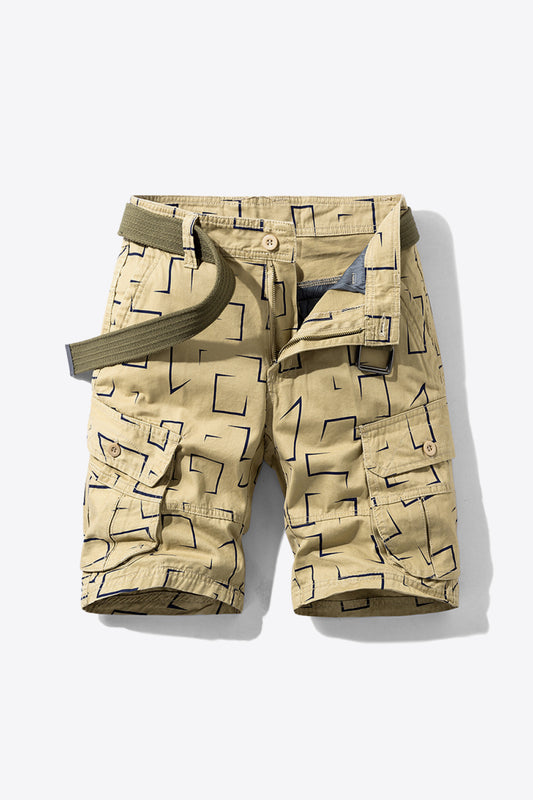 Printed Belted Cargo Shorts