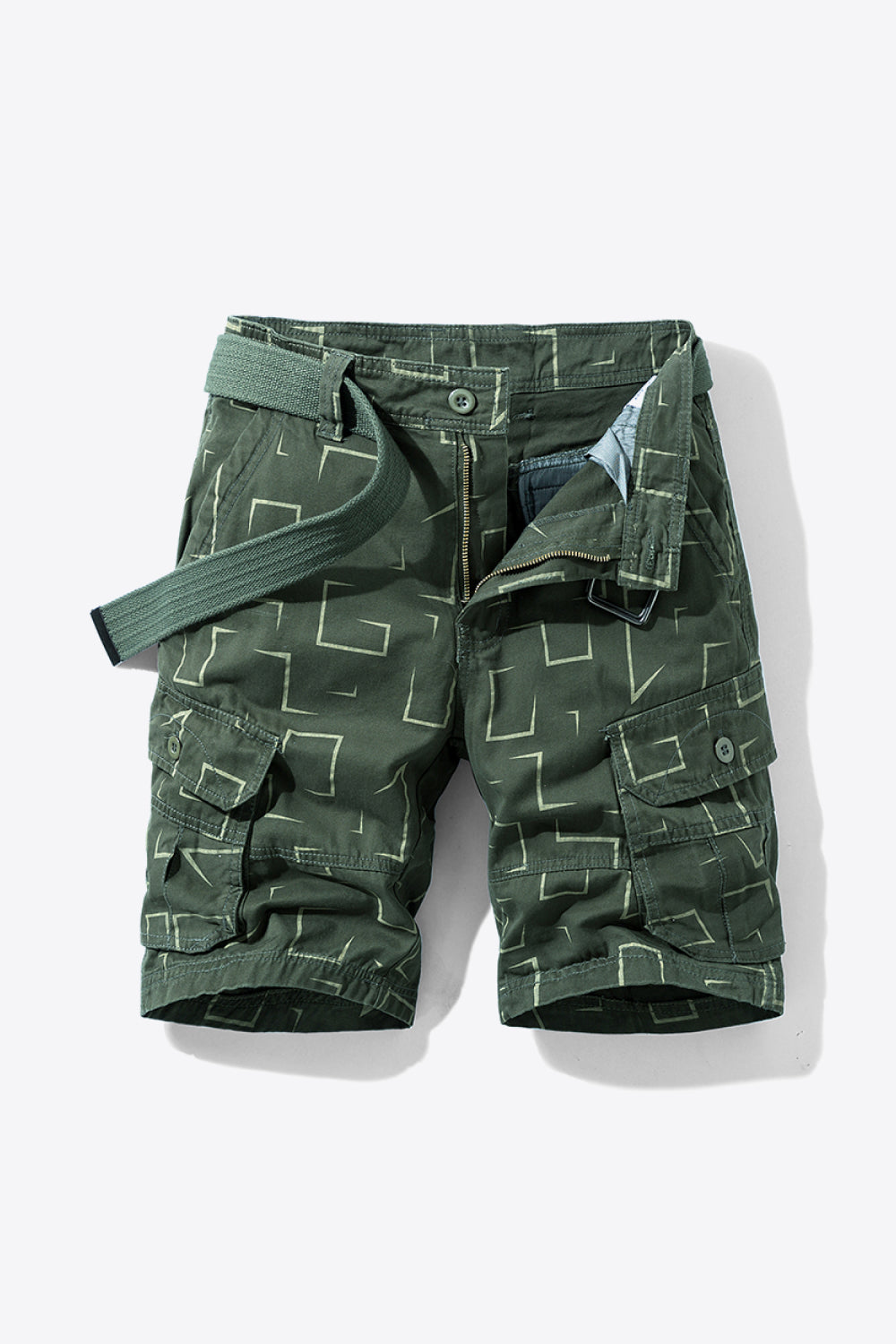 Printed Belted Cargo Shorts