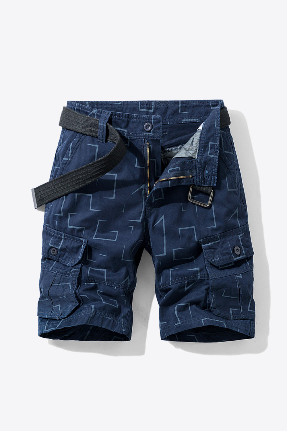 Printed Belted Cargo Shorts