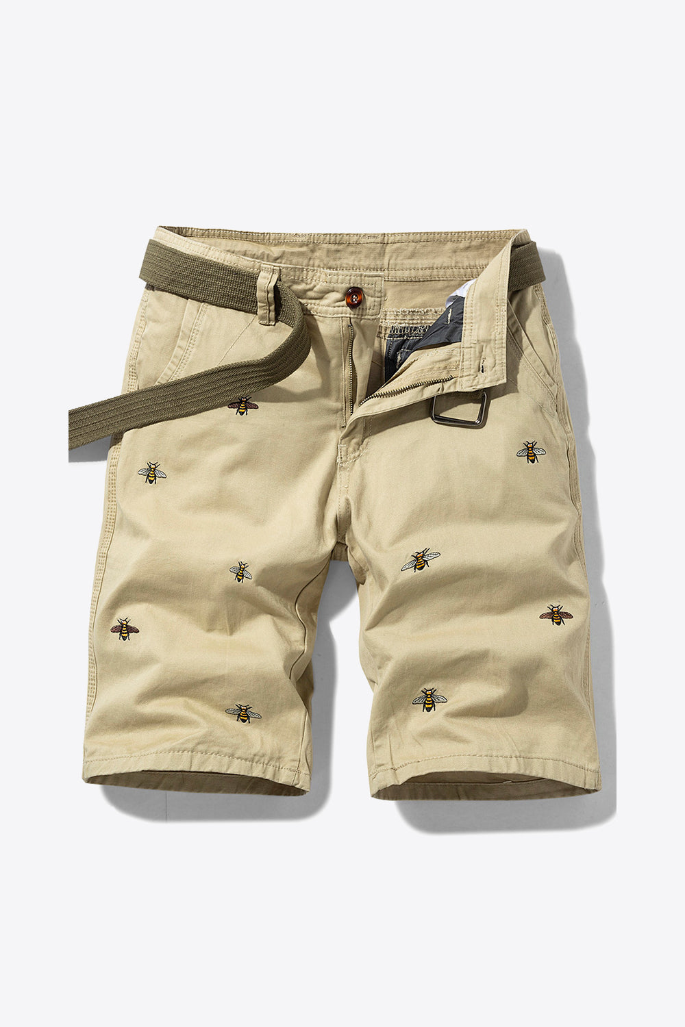 Bee Embroidery Belted Shorts